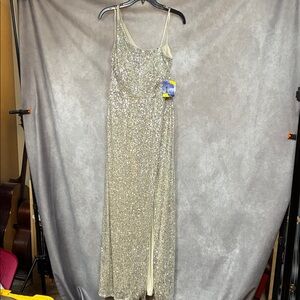 Night Way Collections Silver Sequin One- Shoulder Gown